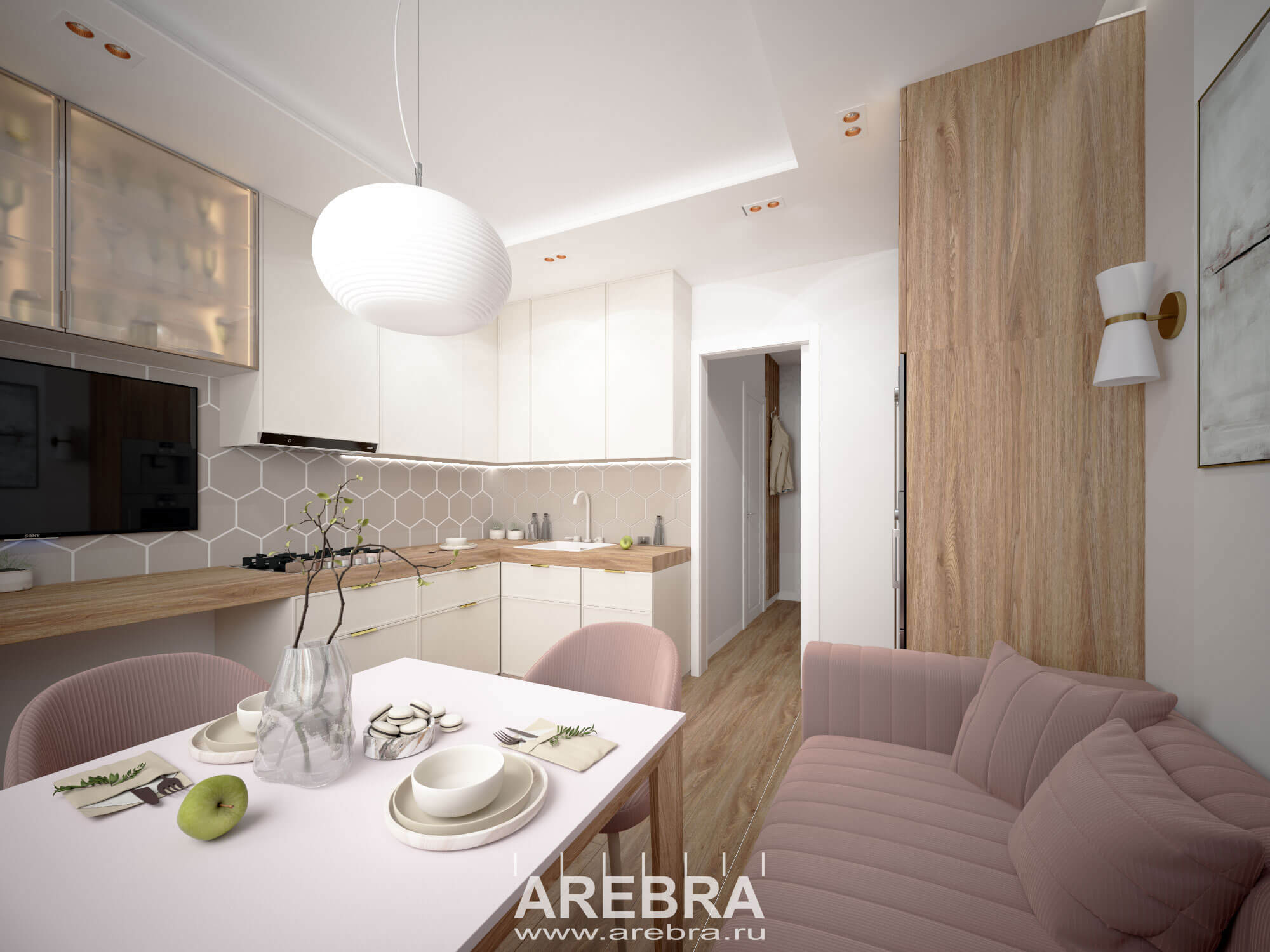 Дизайн проект интерьера однокомнатной квартиры общей площадью 37,6м2 , г. Санкт-Петербург